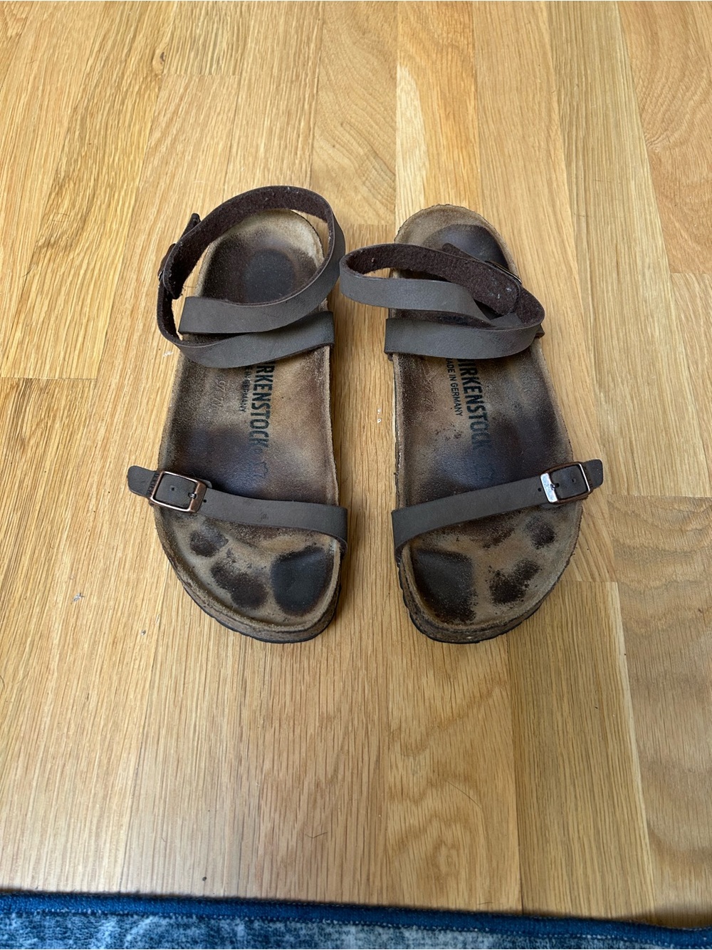 Birkenstock Dark Brown Two-Strap Leather Sandals